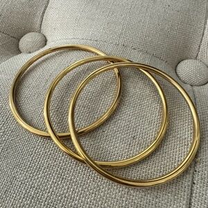 Women Fadeless Stainless Steel Gold Plated Simple Round Women's Bangle Bracelets